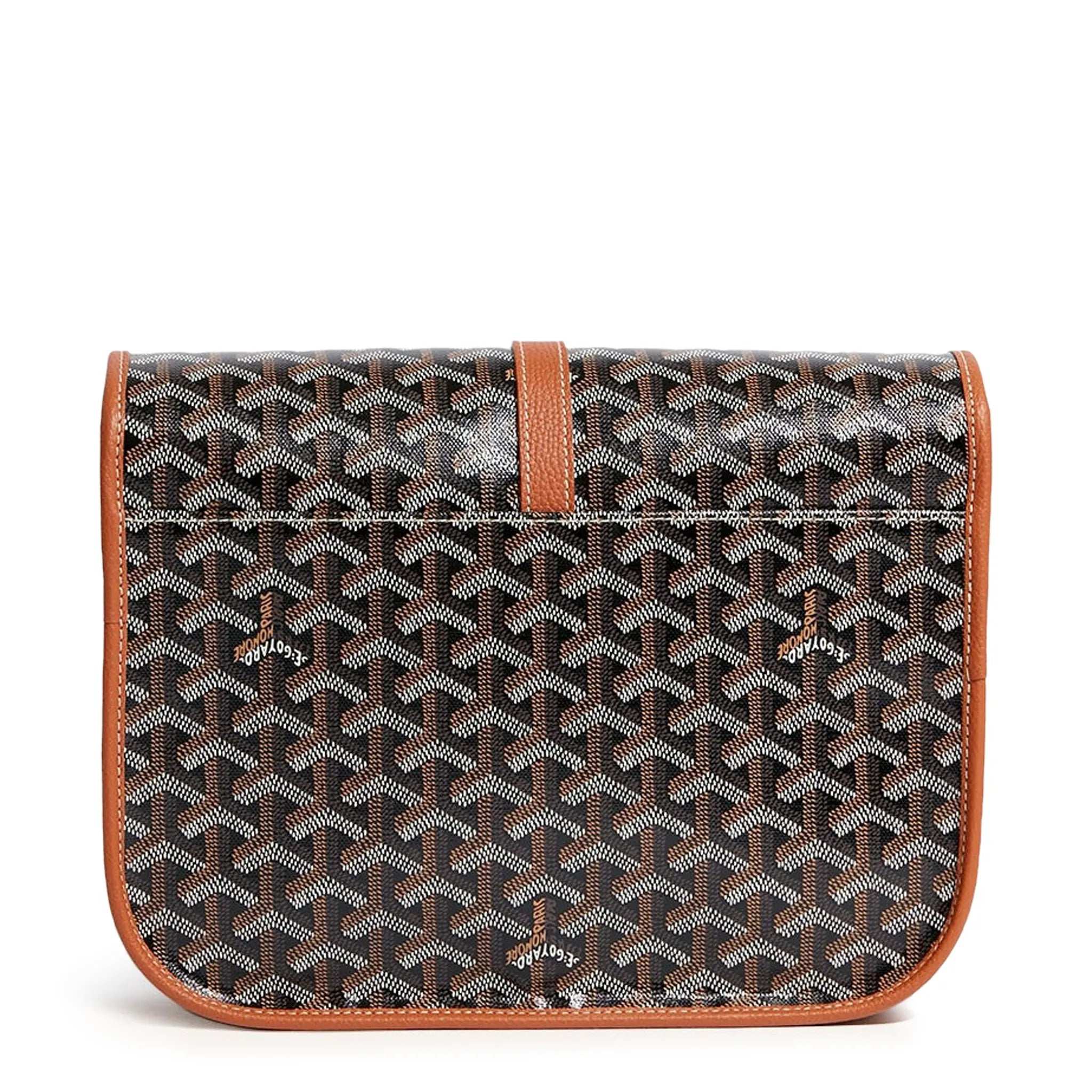 Back view of Goyard Goyardine Belvedere II Black Tan MM Messenger Bag BELVE3MMLTY01CG03P