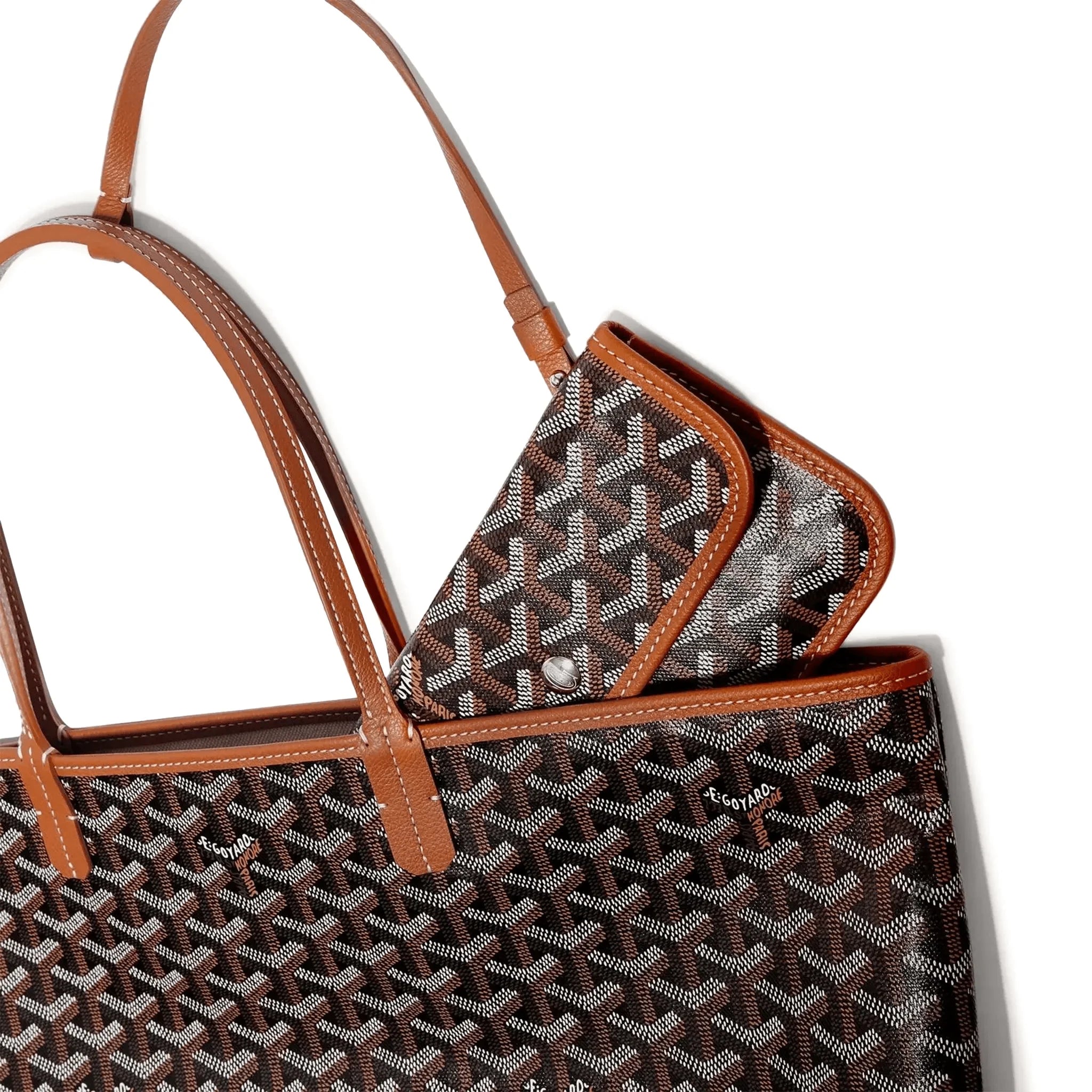 Detail view of Goyard Saint Louis PM Tote Bag Black Tan STLOUIPMLTY01CL03P