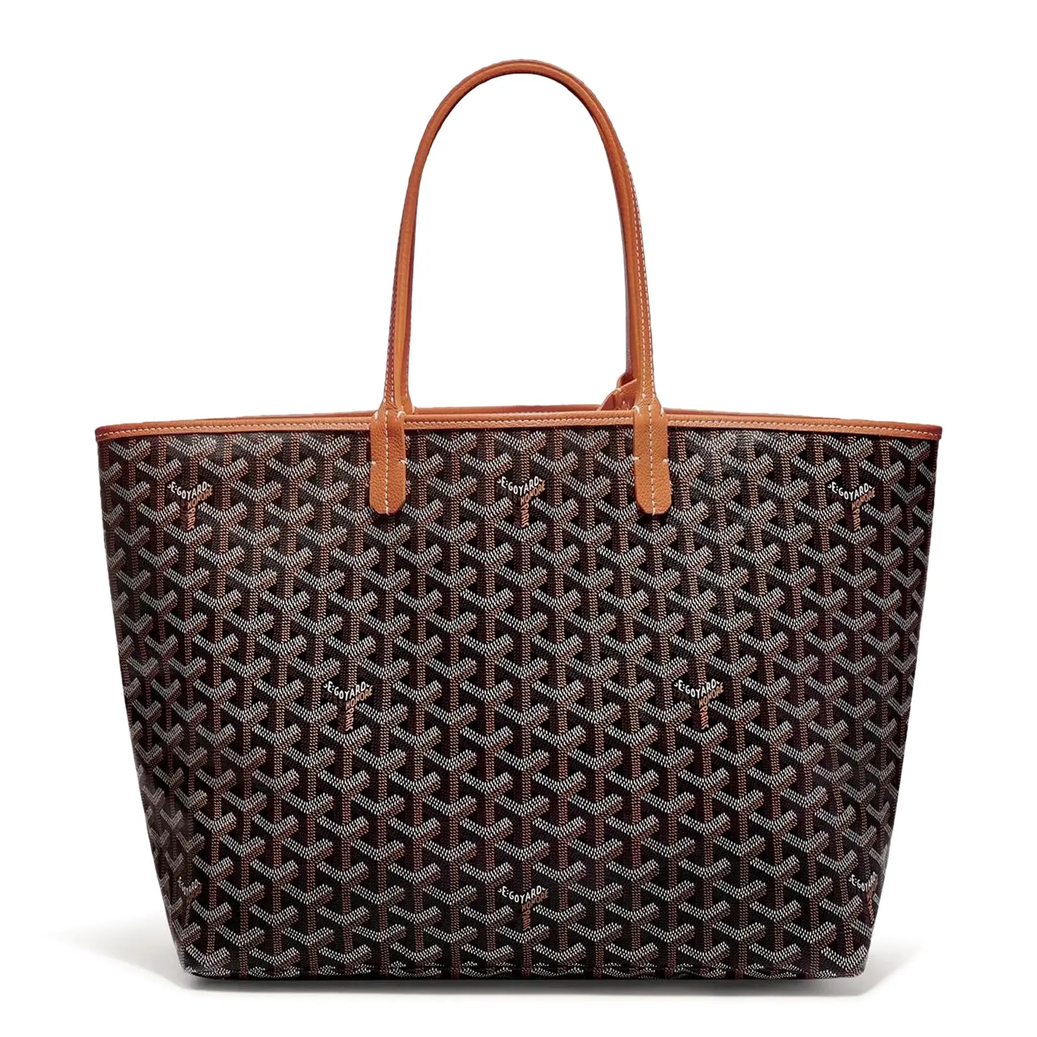 Front view of Goyard Saint Louis PM Tote Bag Black Tan STLOUIPMLTY01CL03P