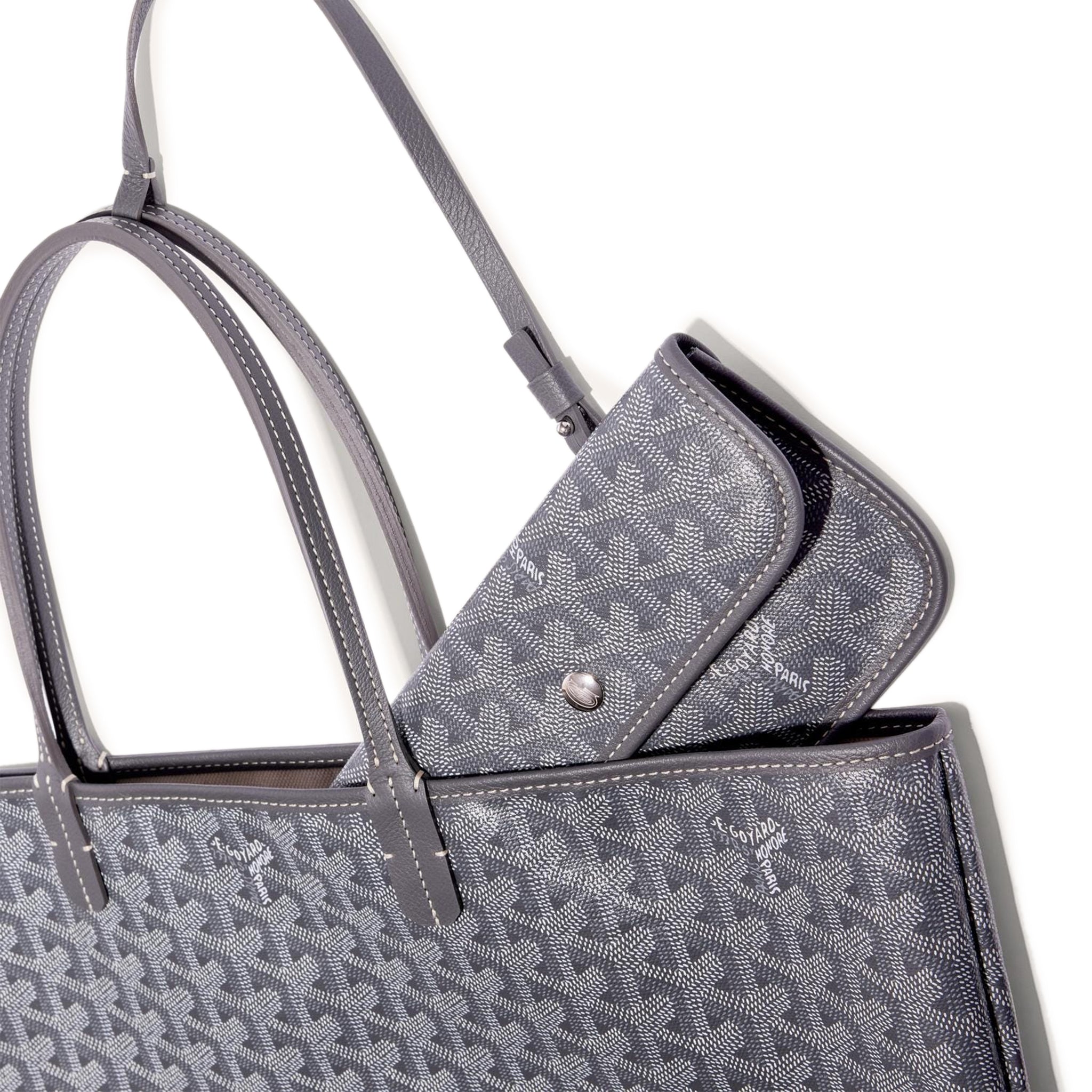 Detail view of Goyard Saint Louis PM Tote Bag Grey STLOUIPMLTY51CL51P