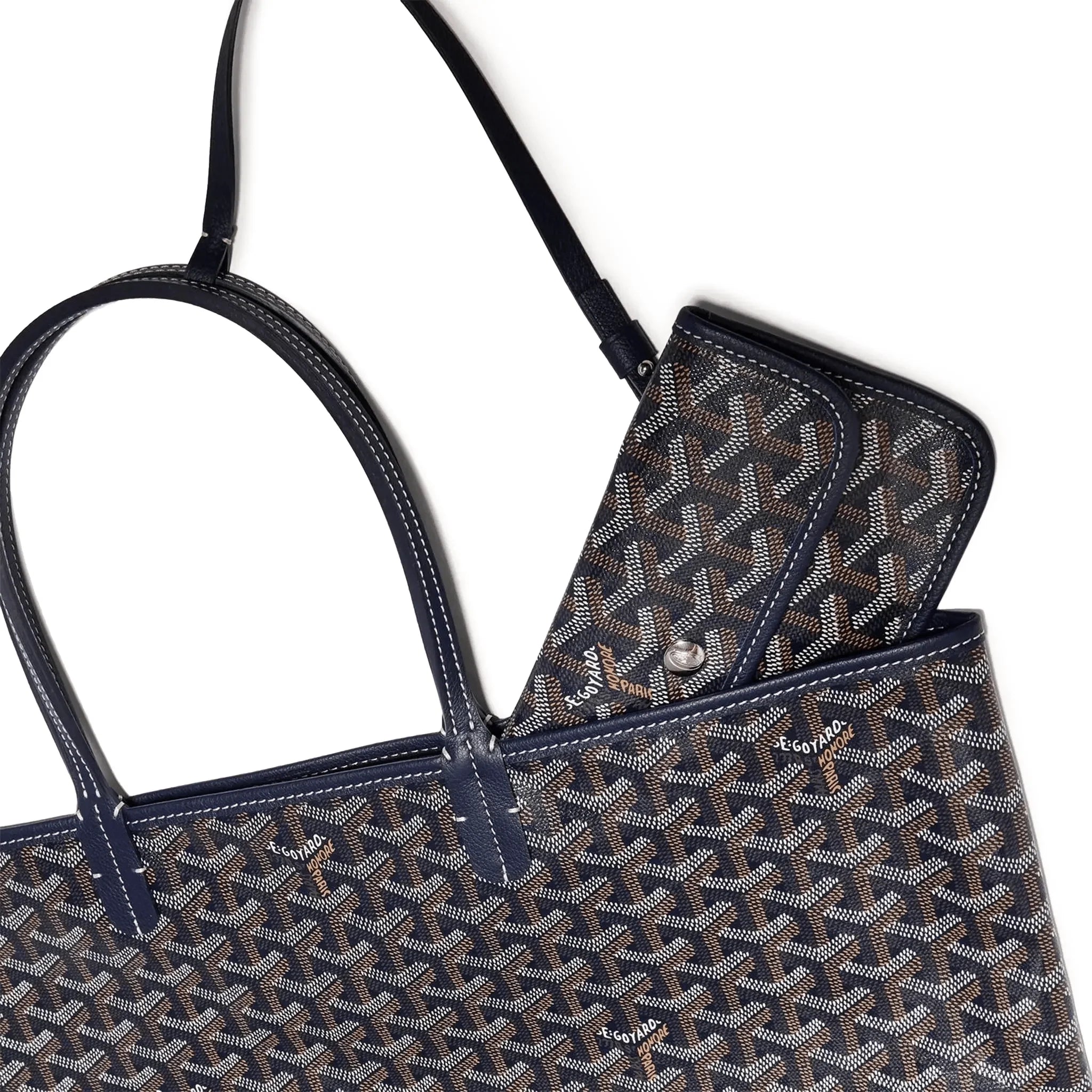 Detail view of Goyard Saint Louis PM Tote Bag Navy Blue STLOUIPMLTY12CL12P
