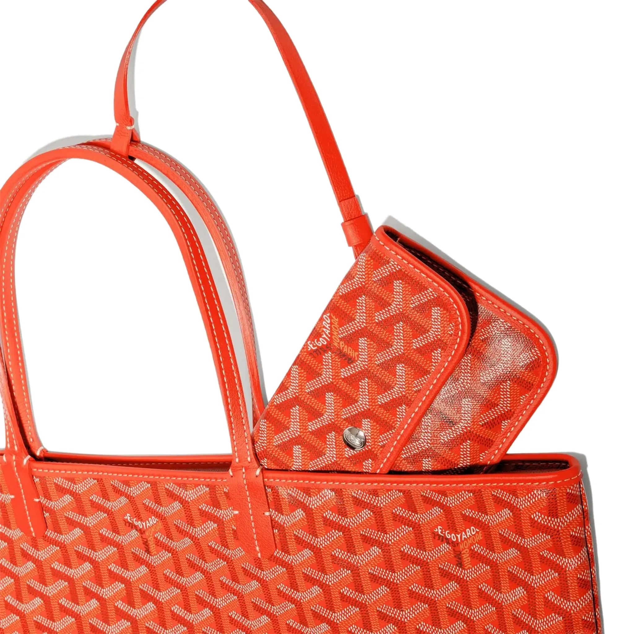 Detail view of Goyard Saint Louis PM Tote Bag Orange STLOUIPMLTY07CL07P