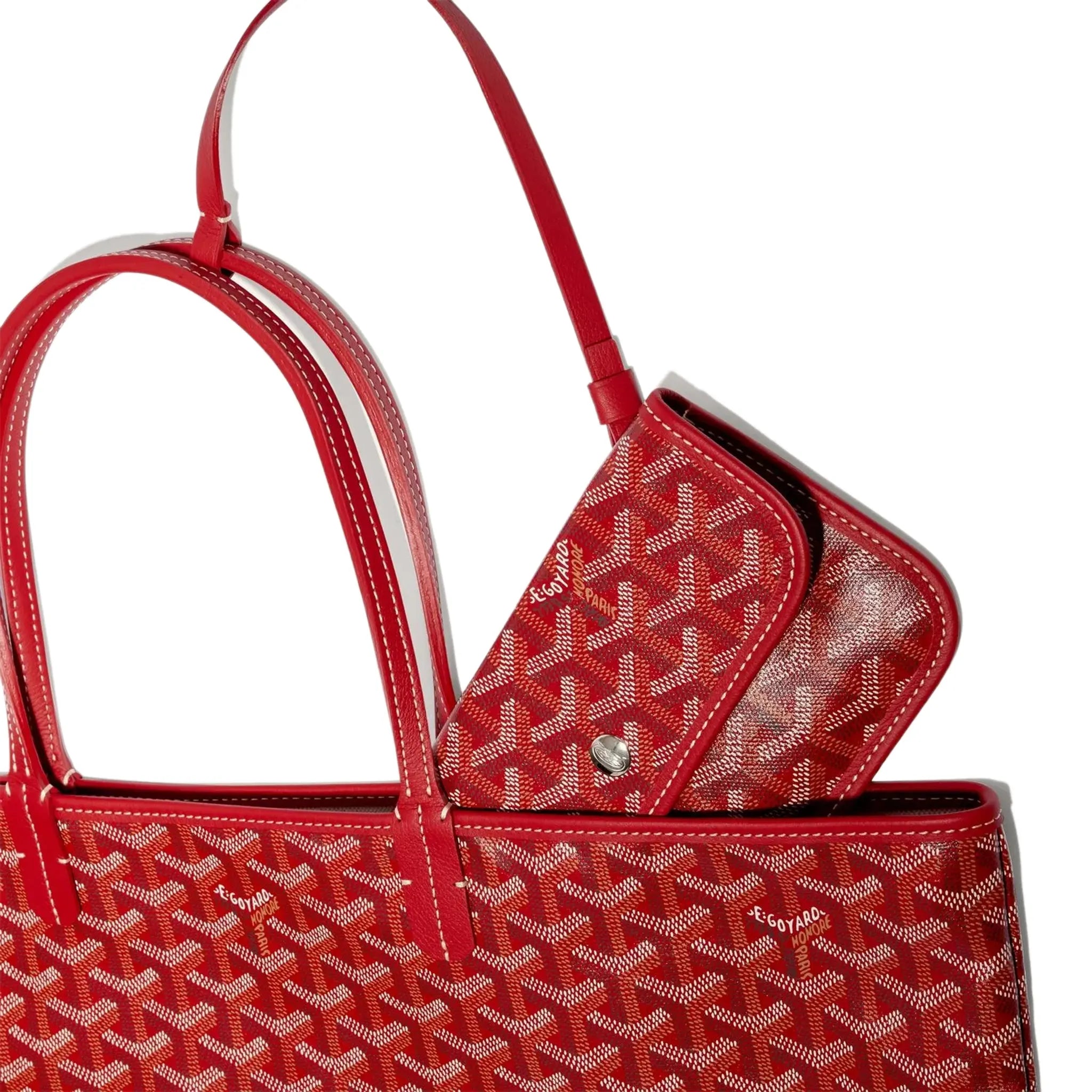 Detail view of Goyard Saint Louis PM Tote Bag Red STLOUIPMLTY02CL02P