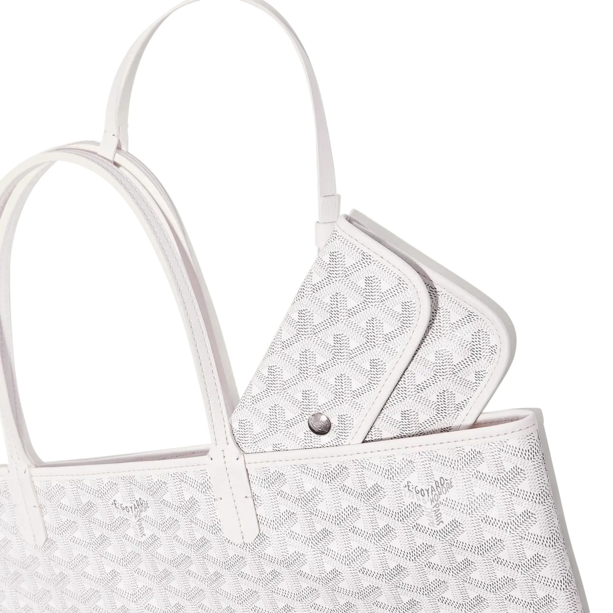 Detail view of Goyard Saint Louis PM Tote Bag White STLOUIPMLTY50CL50P